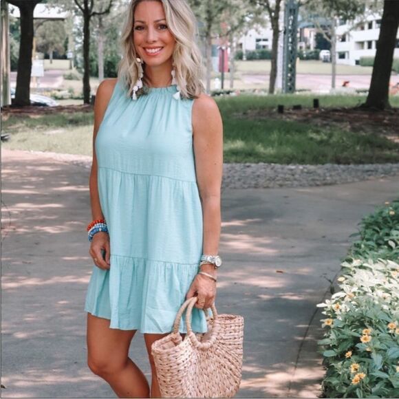 Loft Tiered Swing Dress- Seafoam - Picture 4 of 10